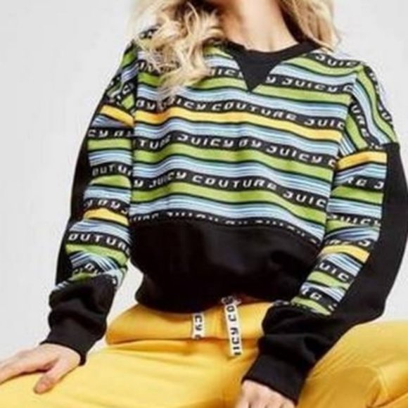 JUICY COUTURE Racer Stripe French terry sweatshirt LARGE relaxed crop B-30 - Picture 1 of 9